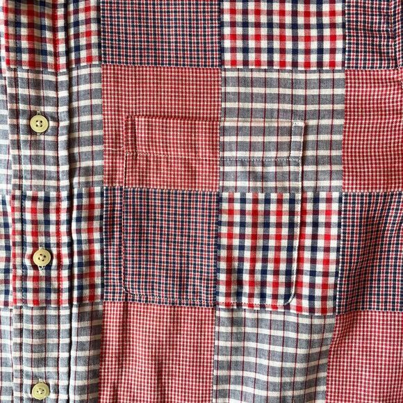 Brooks Brothers Large Red White & Blue Patchwork Short Sleeve Button Up Shirt - Picture 3 of 8